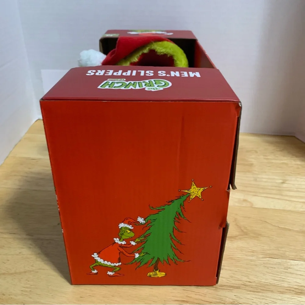 Dr Seuss Grinch Christmas Santa Hat Slippers‎ Slides Men's S 7/8 NEW